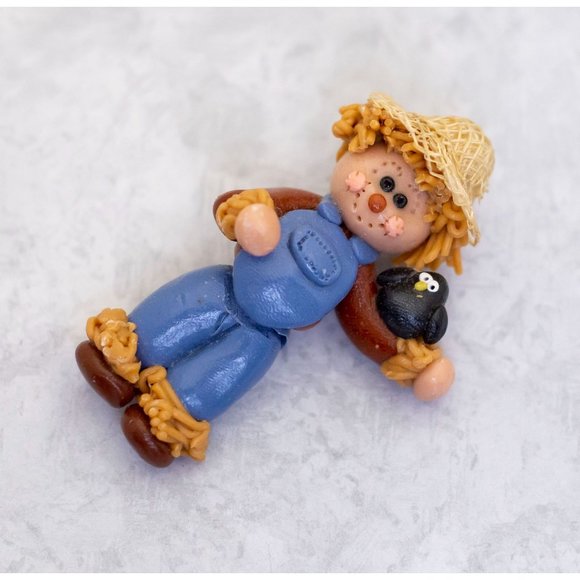 Vintage Clay Farmer Man Brooch - CJ1 - Picture 1 of 2